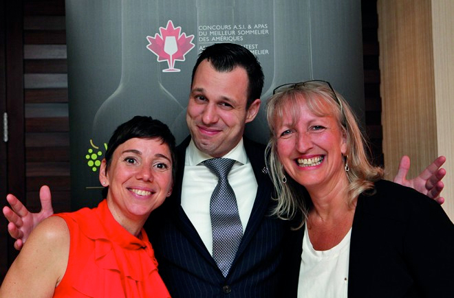 Trois des quatre vainqueurs canadiens du concours du Meilleur Sommelier des Amériques : Elyse Lambert, Pier-Alexis Soulière et Véronique Rivest.